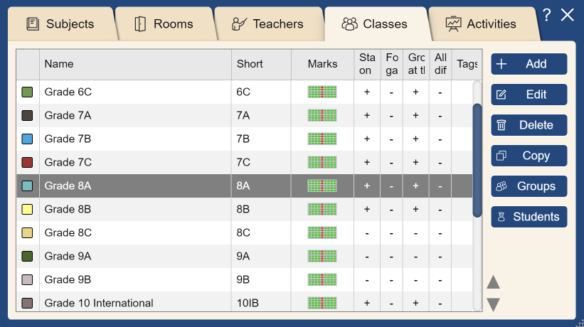 Manage classes, groups and students