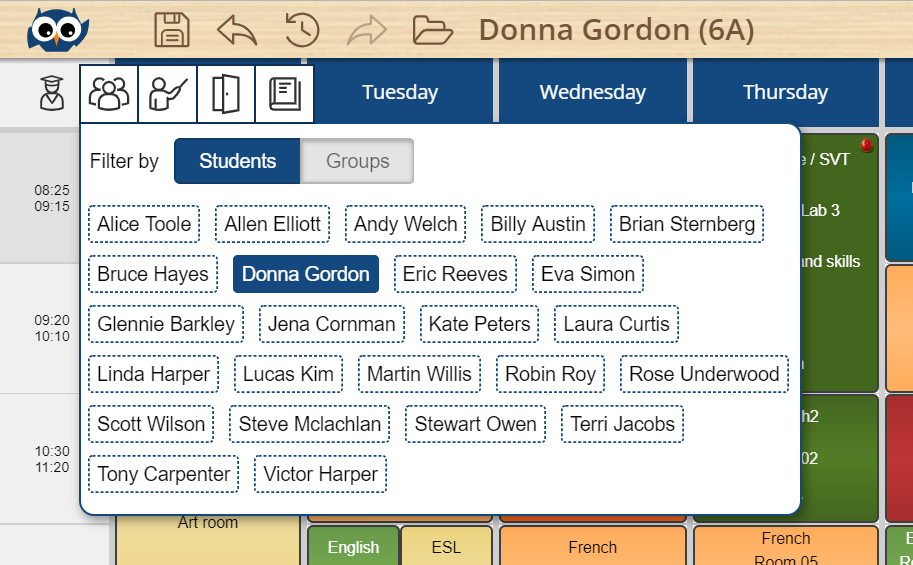 Filtering class view to get individual student timetable